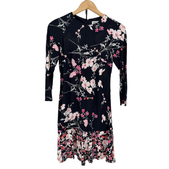 Eliza J Navy Mixed Floral Print 3/4 Sleeve Mini Dress size 2 - Picture 2 of 10